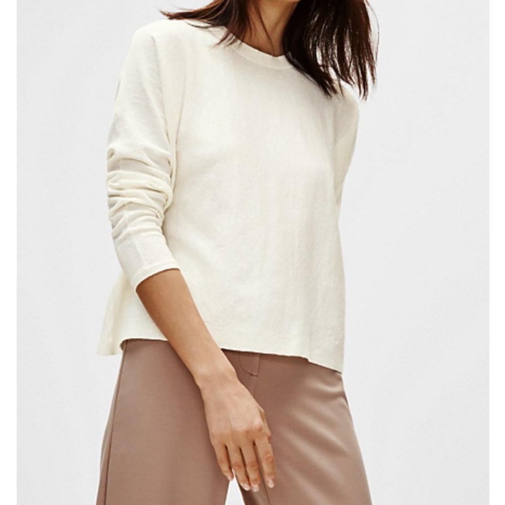 NEW EILEEN FISHER ORGANIC LINEN IVORY CREW NECK PM/PM Boxy Fit